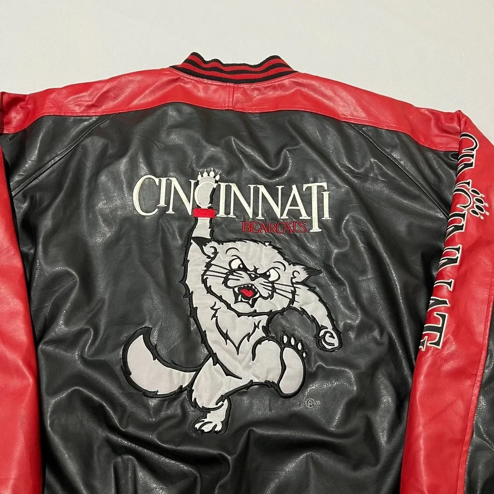 Vtg Steve & Barrys Mens Black Red Cincinnati Bearcats Faux Bomber Jacket 2XL